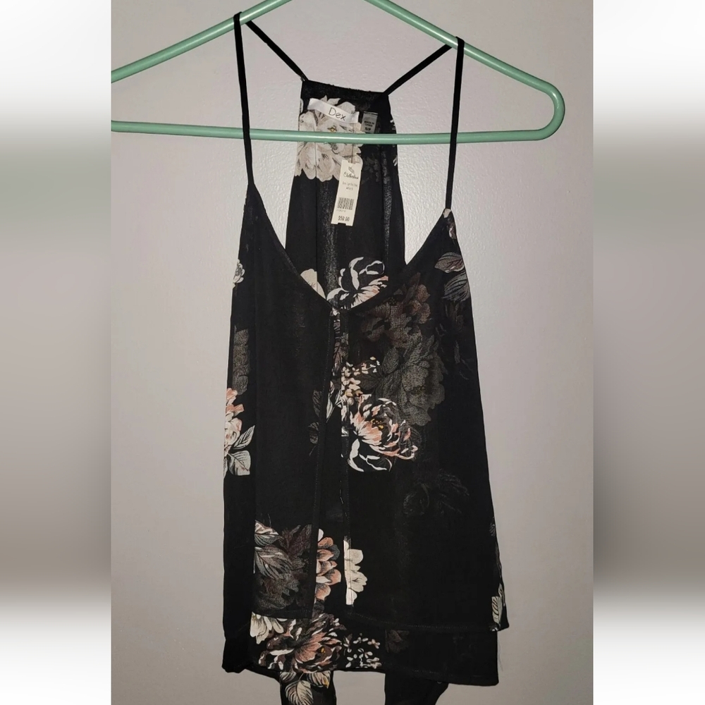 Dex Black Floral Blouse Tank NWT Size Small